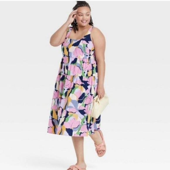 Women’s Sleeveless Tie-Back Tiered Dress Ava & Viv Floral Size 1X - Picture 2 of 8